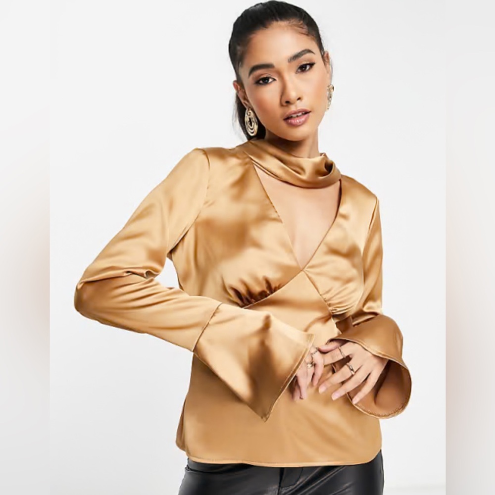 ASOS Satin Wrap Blouse in Gold